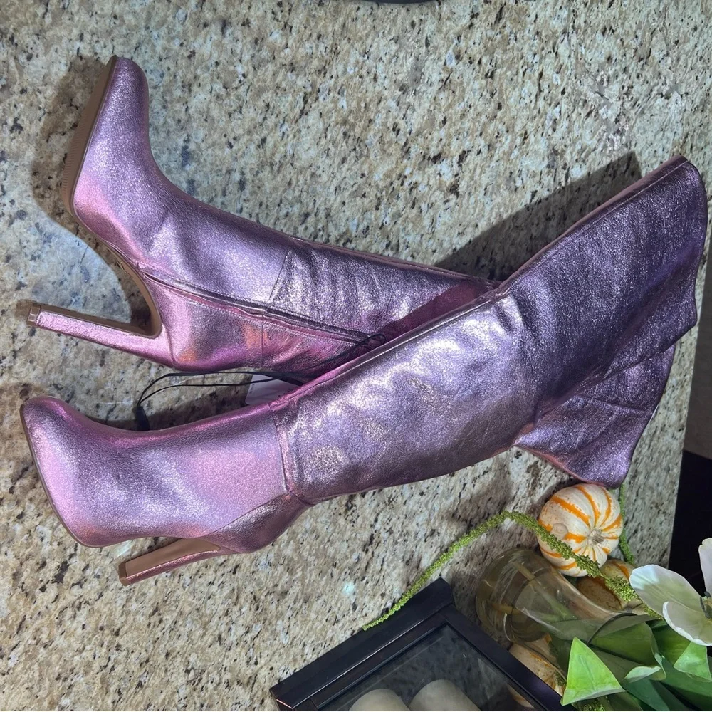 Brian Atwood x Express Bubble Metallic Over The Knee Heeled Boots 9
